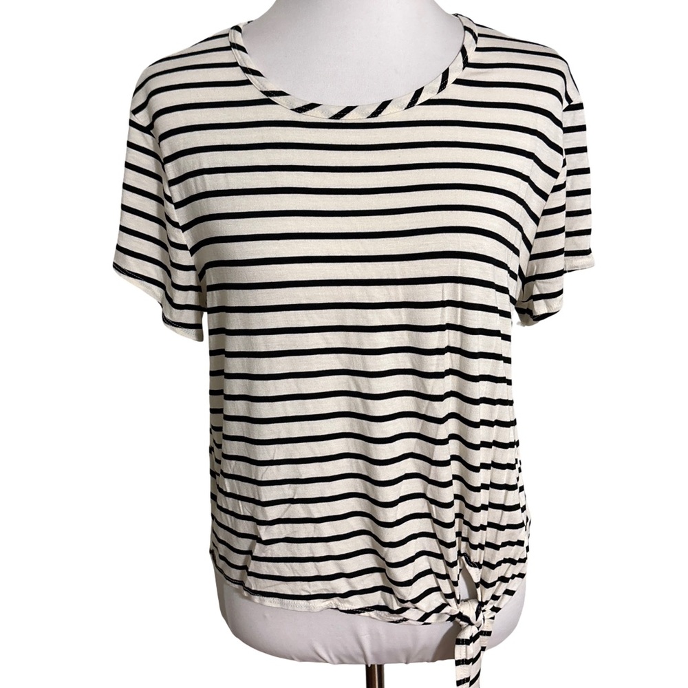 Olivia Rae Black and White Striped Short Sleeve Top